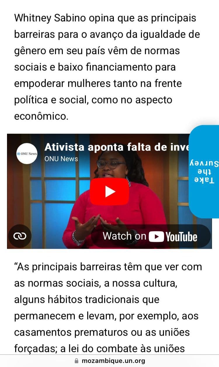 Ativista aponta falta de investimento para avanço da equidade de género em Moçambique